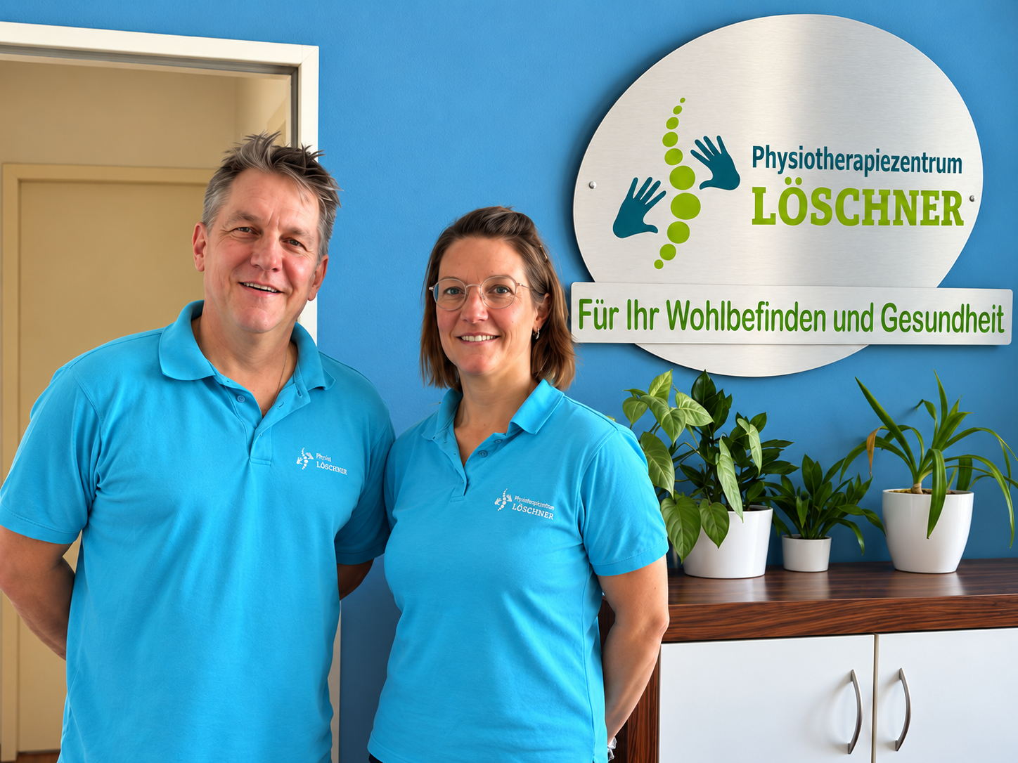 Martin und Beatrice Löschner im Eingangsbereich des Physiotherapiezentrums Löschner